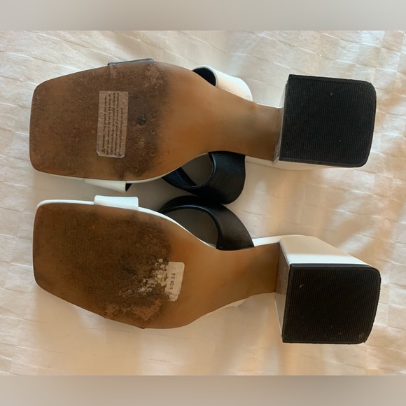 NY&C Open-Toe Dress Sandals Black & White Crossed Straps, Chunky Heel; Size 8.5 - Picture 10 of 10